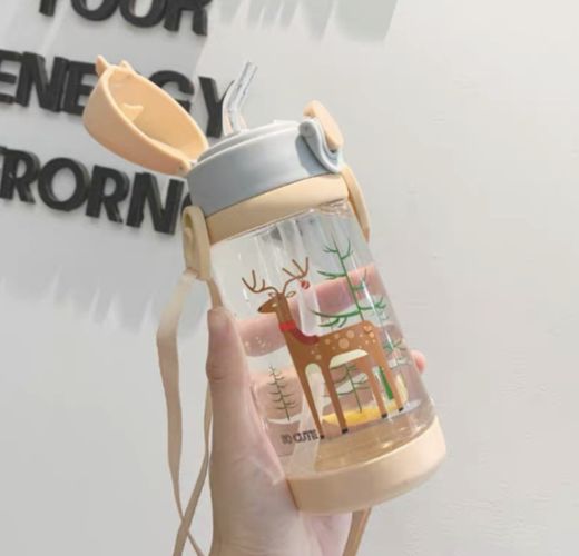 480ml Kids Water Cup Creative Cartoon Animal Baby Feeding Cups Straws Leakproof Water Bottles Outdoor Portable Children's Cups