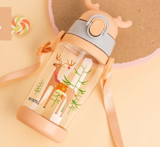 480ml Kids Water Cup Creative Cartoon Animal Baby Feeding Cups Straws Leakproof Water Bottles Outdoor Portable Children's Cups