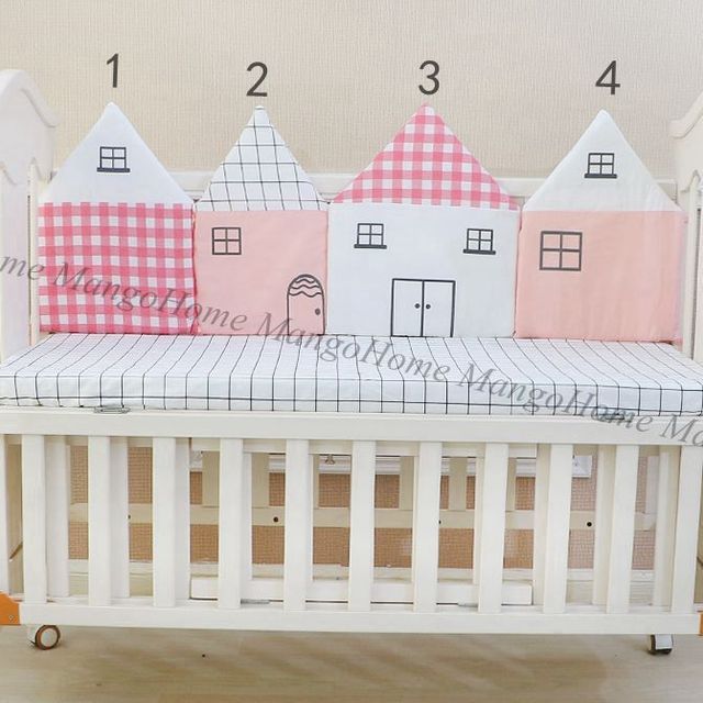 4pcs/2pcs A Set Baby Bed Bumper House Shaped Cute Crib Bed