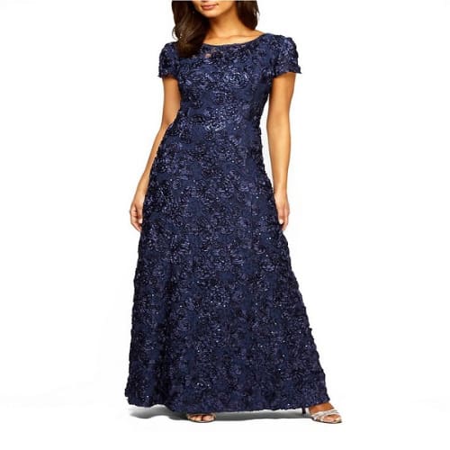 Sequin & Soutache Lace Gown - Blue