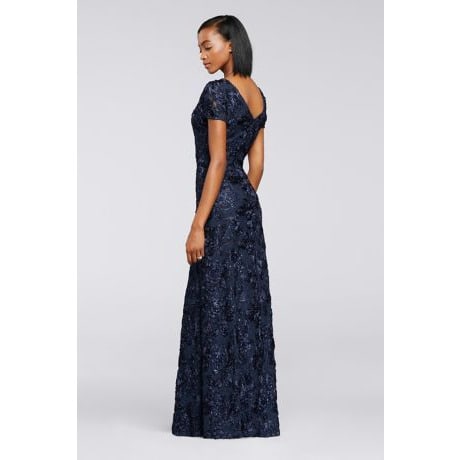 Sequin & Soutache Lace Gown - Blue