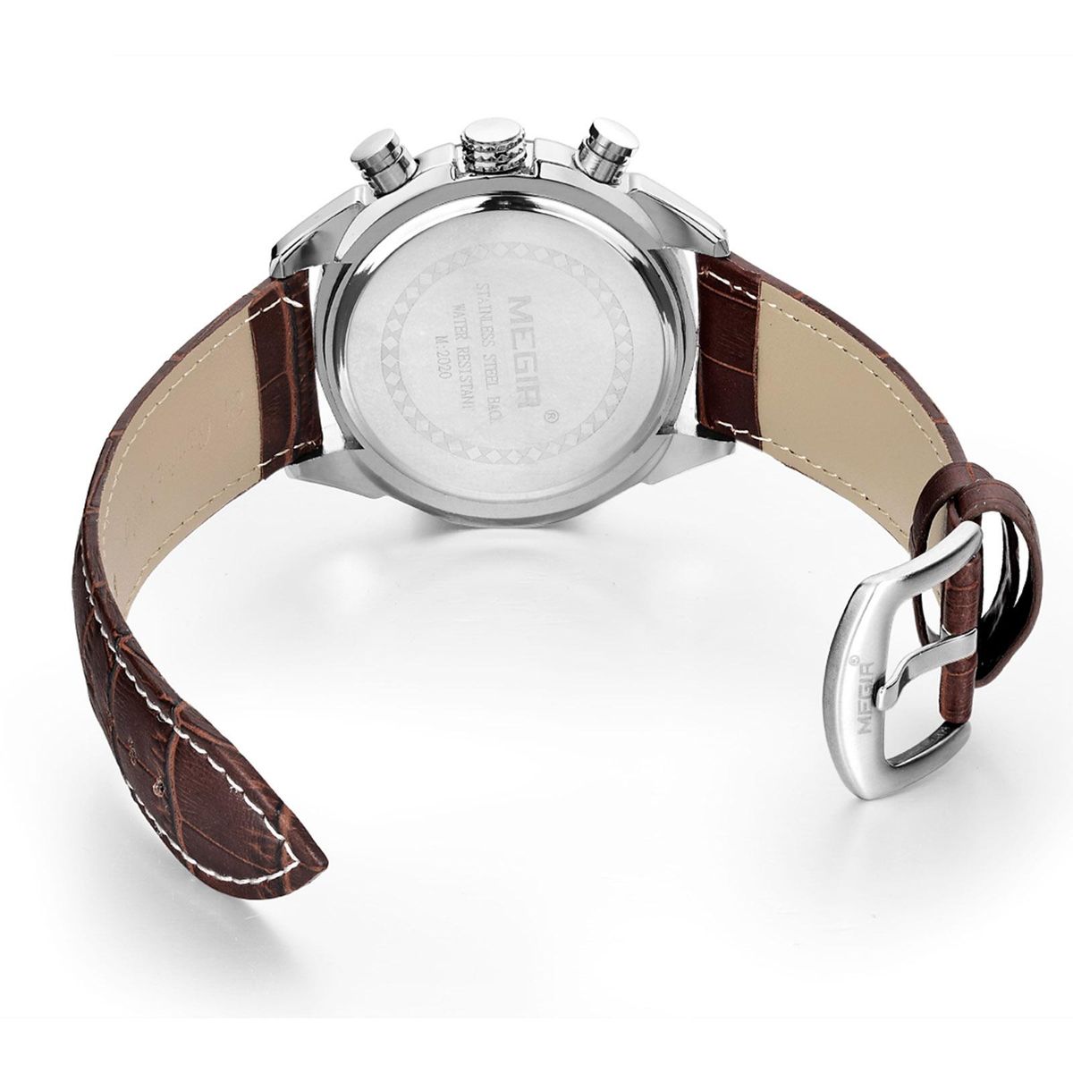 Megir Branded New Fashion Man Watch Genuine Leather Band 3 Small Dials Quartz Wristwatch Analog Display Date Chronograph Black/Brown Relogio Masculino