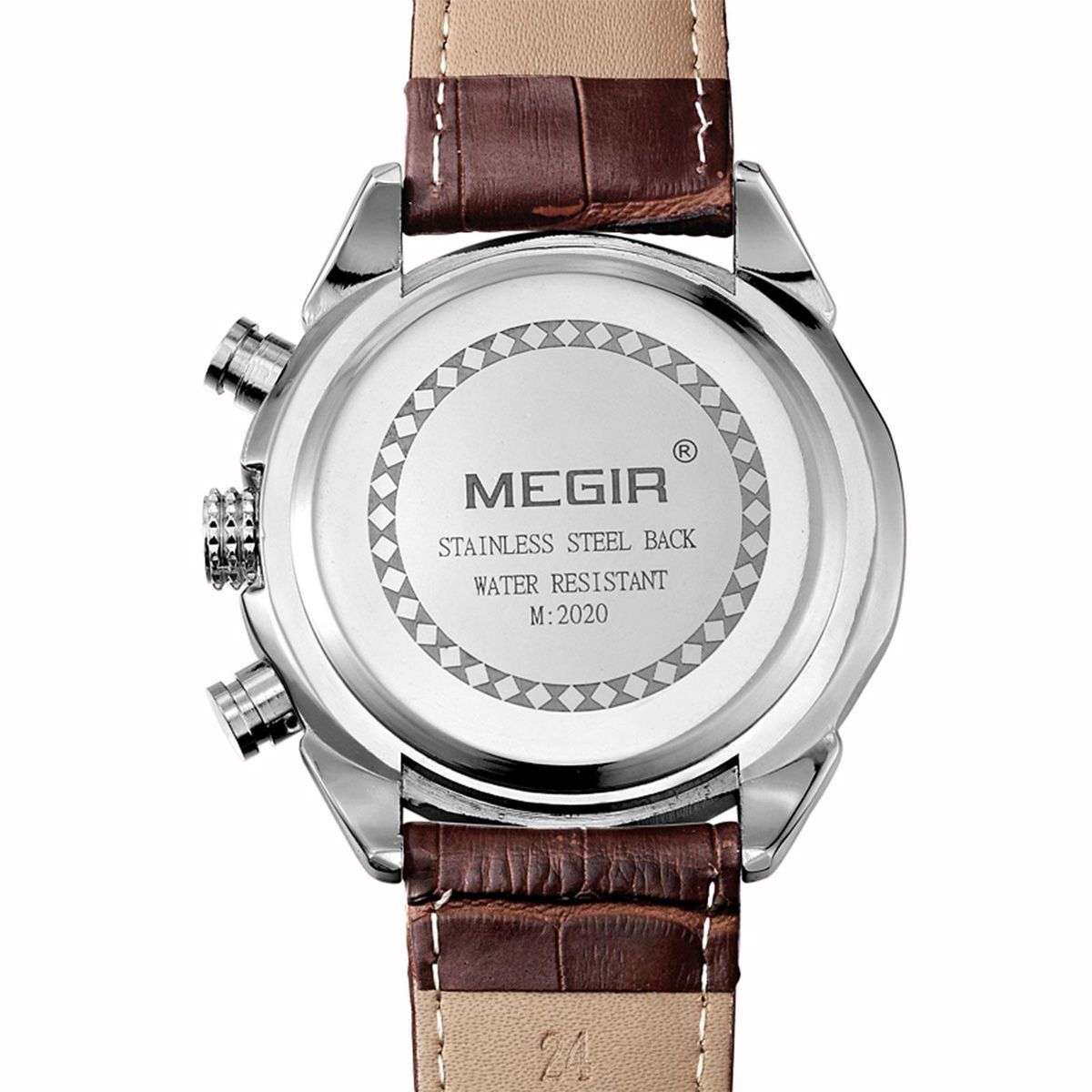 Megir Branded New Fashion Man Watch Genuine Leather Band 3 Small Dials Quartz Wristwatch Analog Display Date Chronograph Black/Brown Relogio Masculino