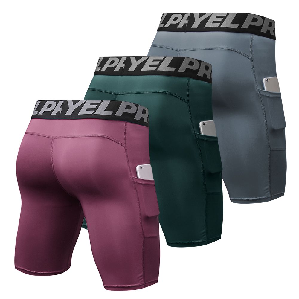 3 Pack Men Compression Shorts Active Workout Underwear With Pocket