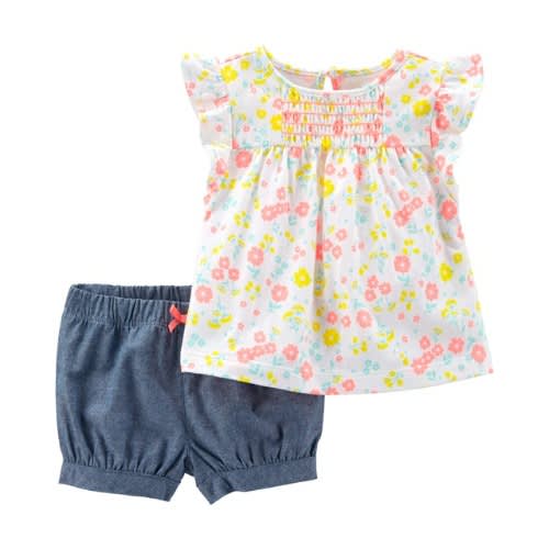 Child Of Mine Baby Girl Top & Chambray Shorts 2pcs Outfit Set