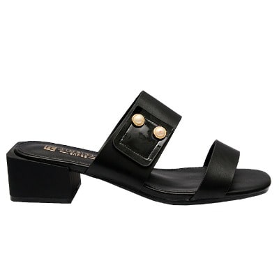 Rose Leather Sandal With Side Pearl Detail - Black