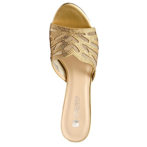 Mia Studded Laser Cut Heeled Slipper - Gold