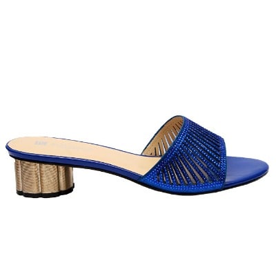 Rob Laser Cut Studded Slipper With Kiwi Heel - Blue