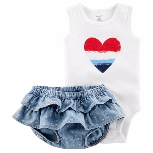 Baby Girl 2 Piece Sleeveless Bodysuit Tank & Ruffle Skirt Outfit Set