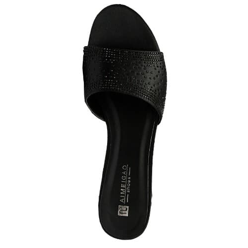 Lucy Satin Slipper With Studs - Black