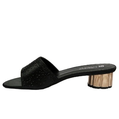 Lucy Satin Slipper With Studs - Black