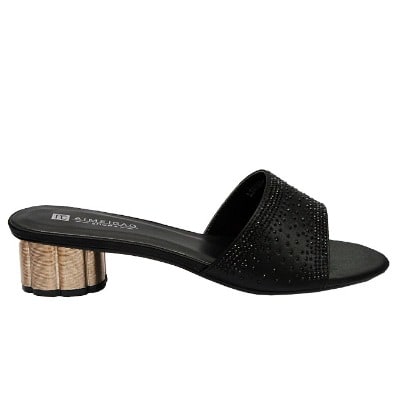 Lucy Satin Slipper With Studs - Black
