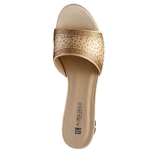 Kaylee Satin Slipper With Studs - Gold
