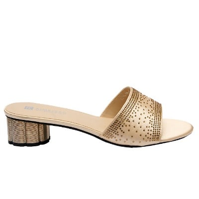 Kaylee Satin Slipper With Studs - Gold