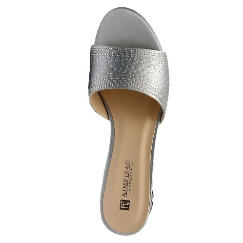 Janet Satin Slipper With Studs - Silver