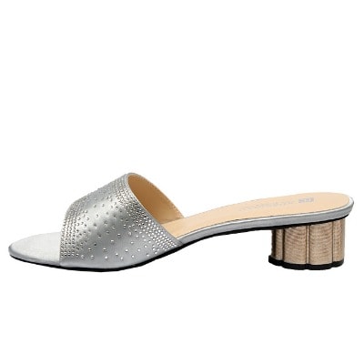 Janet Satin Slipper With Studs - Silver