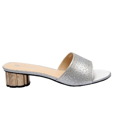 Janet Satin Slipper With Studs - Silver