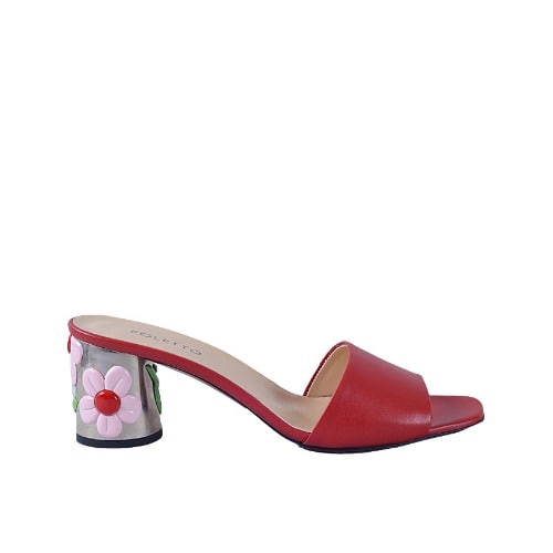 Slipper With Flowery Heel - Red