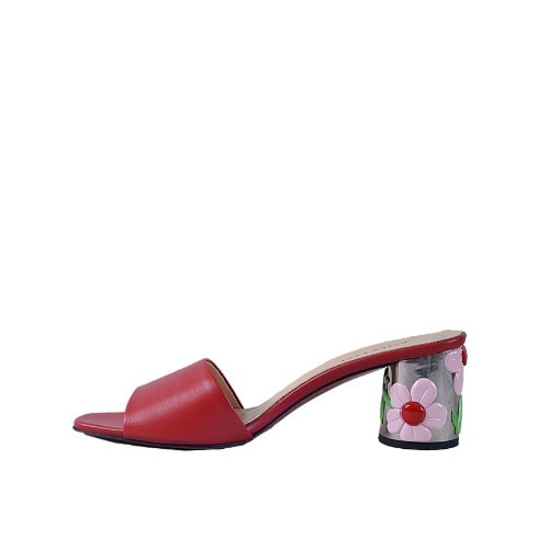 Slipper With Flowery Heel - Red