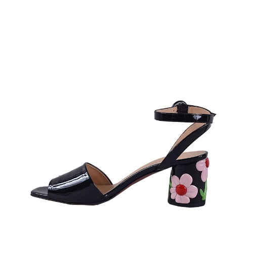 Patent Sandals with Flowery Heel