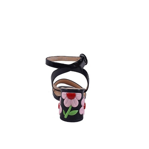Patent Sandals with Flowery Heel