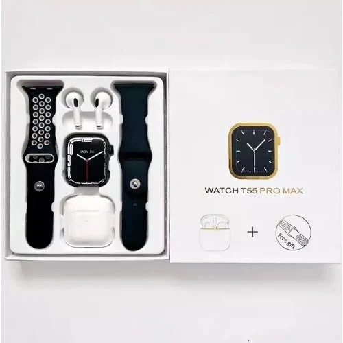 Smart Watch T55 Pro Max With Earbud & Extra Strap Series 7 For Android & iPhone