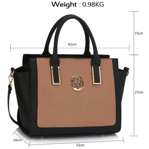 Polished Metal Shoulder Handbag With Freebies - Black / Nude