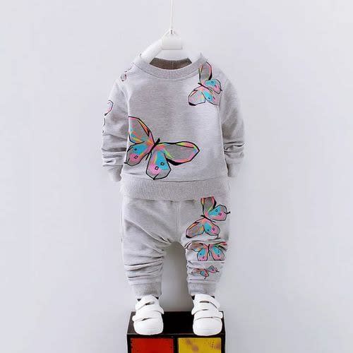 Girl Clothing Butterfly Tracksuit  Set  - Grey