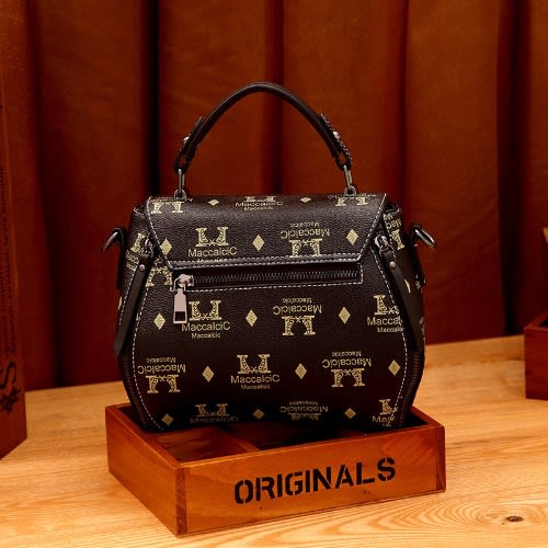 Print Body Rounded Edges Leather Handbag