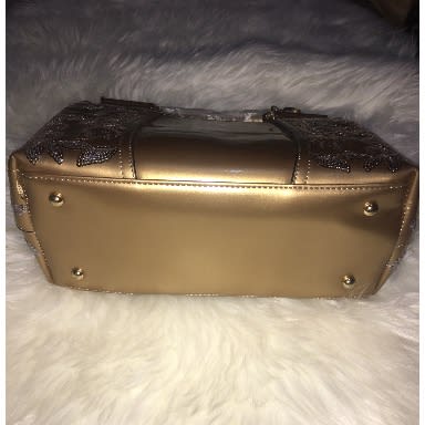 Sequined Laminated Pu Leather Handbag - Gold