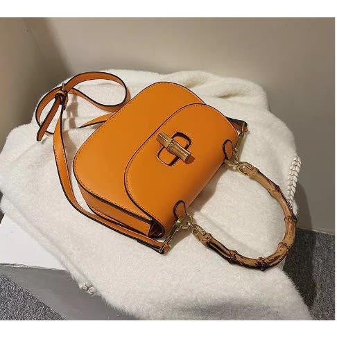 Acrylic Bamboo-like Design Handle Leather Handbag - Orange