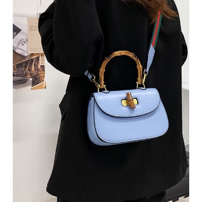 Acrylic Bamboo-like Design Handle Leather Handbag - Blue