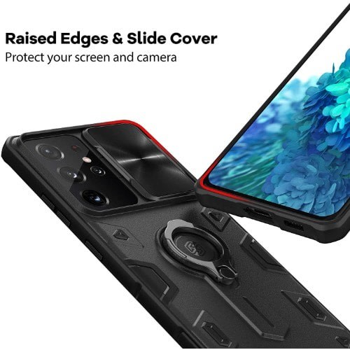 Nillkin Rugged Case With Camera Protection Cover + Kickstand Ring For S22 Ultra
