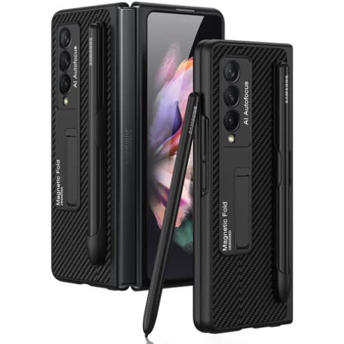 Stand Cross Leather Case With Pen & Space Holder For Samsung Galaxy Fold 3 -Black