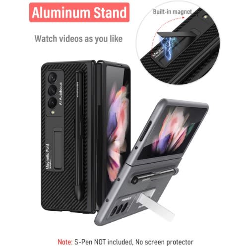 Stand Cross Leather Case With Pen & Space Holder For Samsung Galaxy Fold 3 -Black