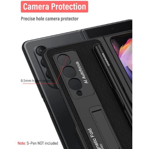 Stand Cross Leather Case With Pen & Space Holder For Samsung Galaxy Fold 3 -Black