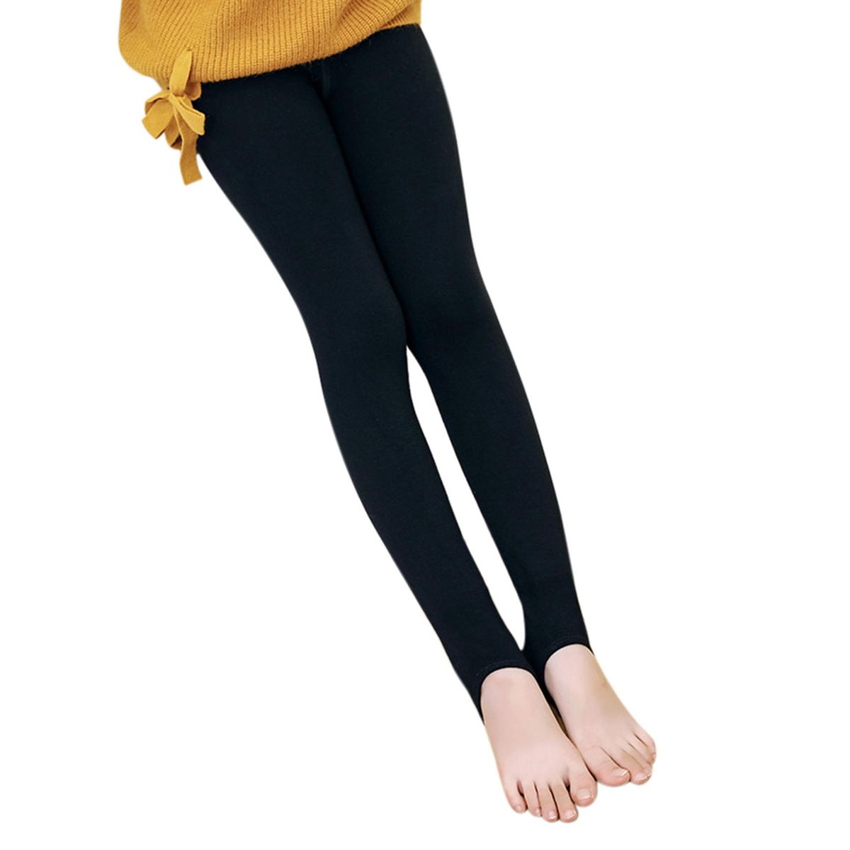 Children's Winter Fleece Thickened Dance Socks Dance Socks Warm One-Piece PantsBlack Stirrup-S