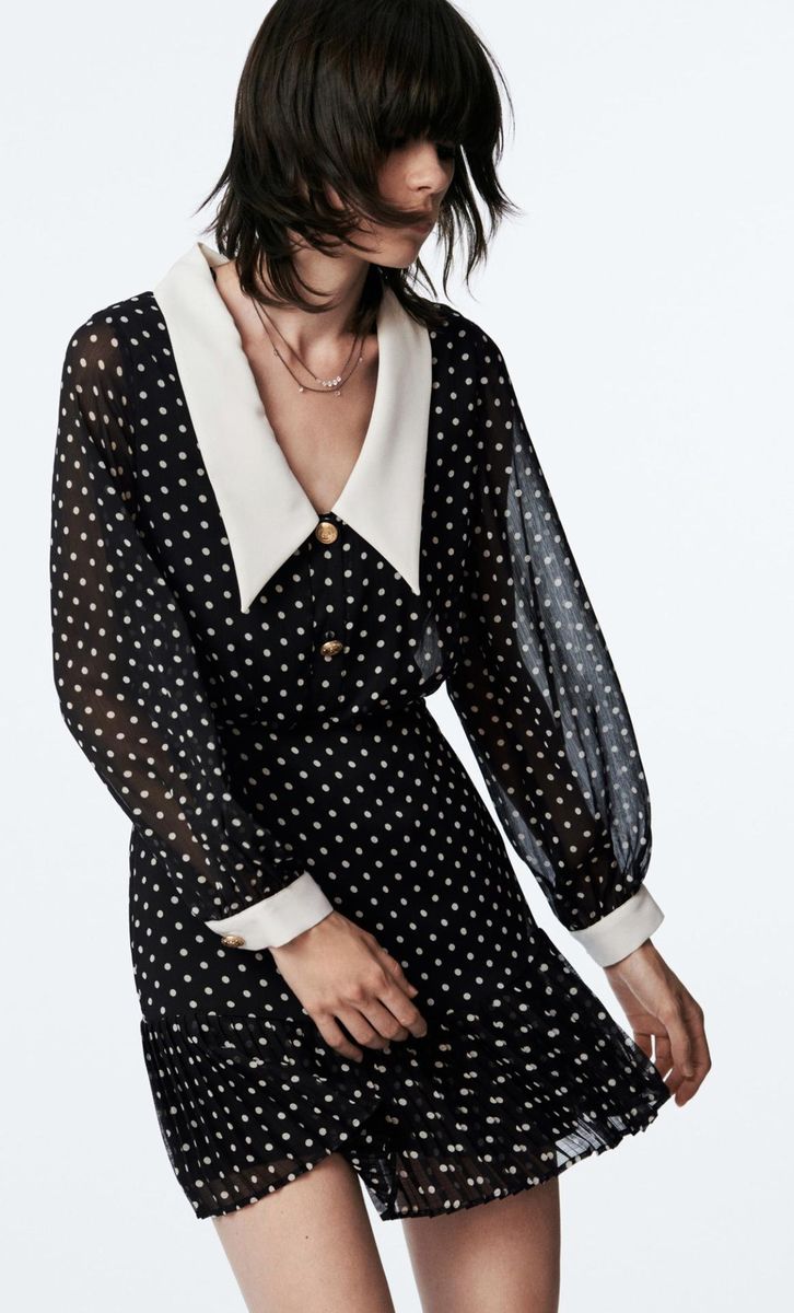 The same style doll neck, age reducing temperament, polka dot print dress, American new versatile