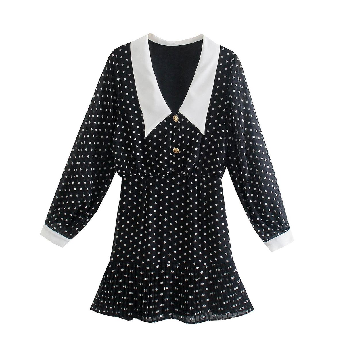 The same style doll neck, age reducing temperament, polka dot print dress, American new versatile