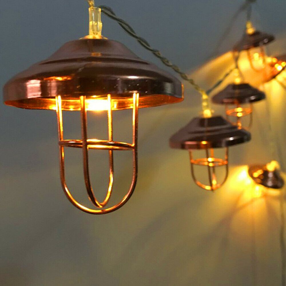 LED String Lights Retro Lampshade String Fairy Lights Battery Operated Wrought Iron Rose Gold Holiday Lighting For Cafe Party--5M 20LED--220V