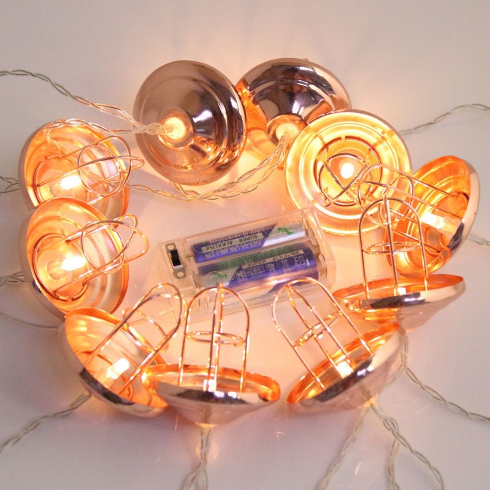 LED String Lights Retro Lampshade String Fairy Lights Battery Operated Wrought Iron Rose Gold Holiday Lighting For Cafe Party--5M 20LED--220V