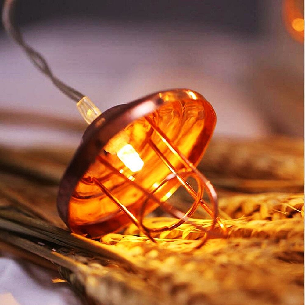 LED String Lights Retro Lampshade String Fairy Lights Battery Operated Wrought Iron Rose Gold Holiday Lighting For Cafe Party--5M 20LED--220V