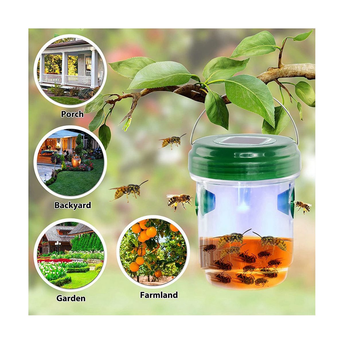 Bee Trap for Outdoors Solar Powered with LED Light,Hanging
