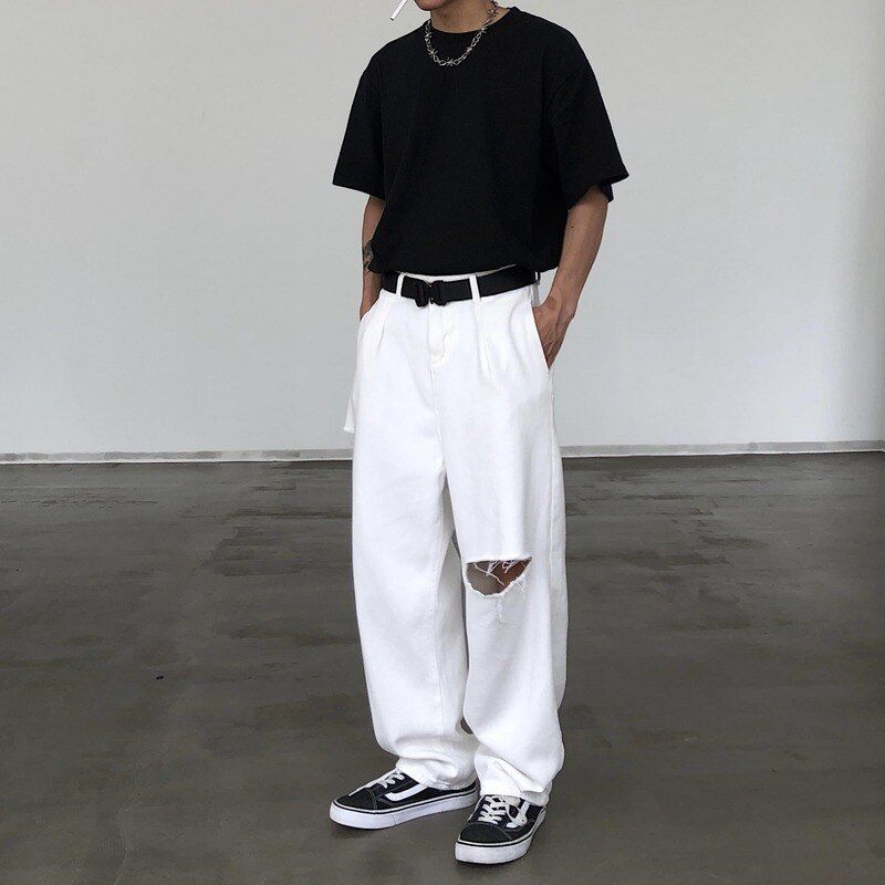 Houzhou Y2k Baggy Jeans Women Grunge Streetwear White High Waist Explosive