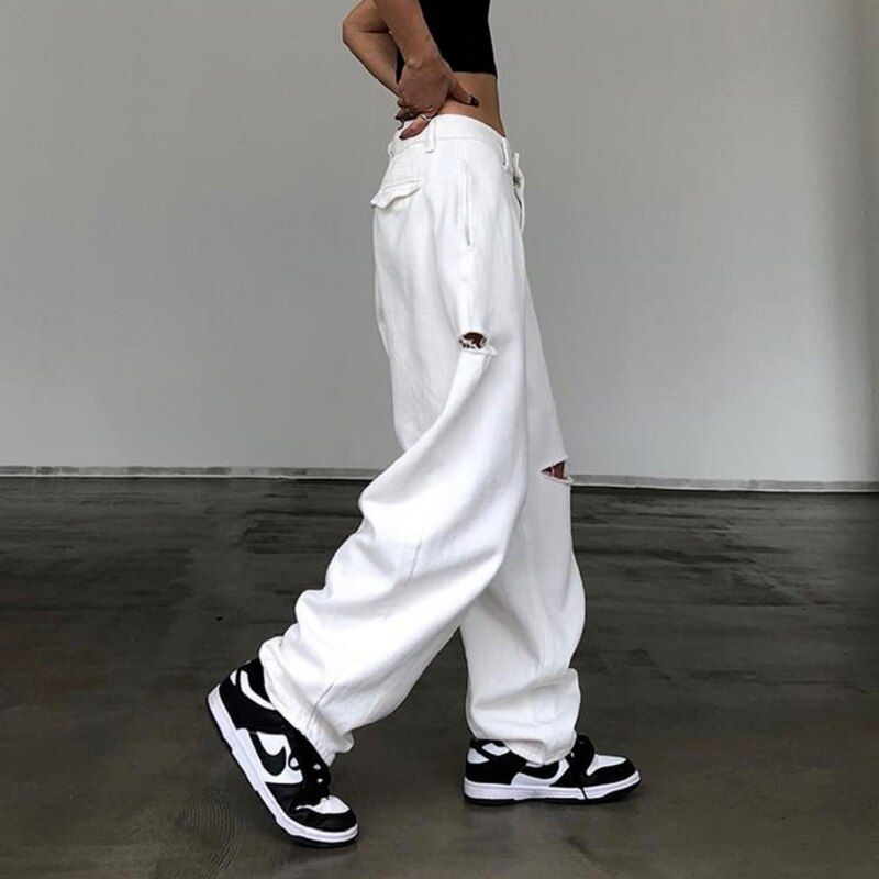 Houzhou Y2k Baggy Jeans Women Grunge Streetwear White High Waist Explosive
