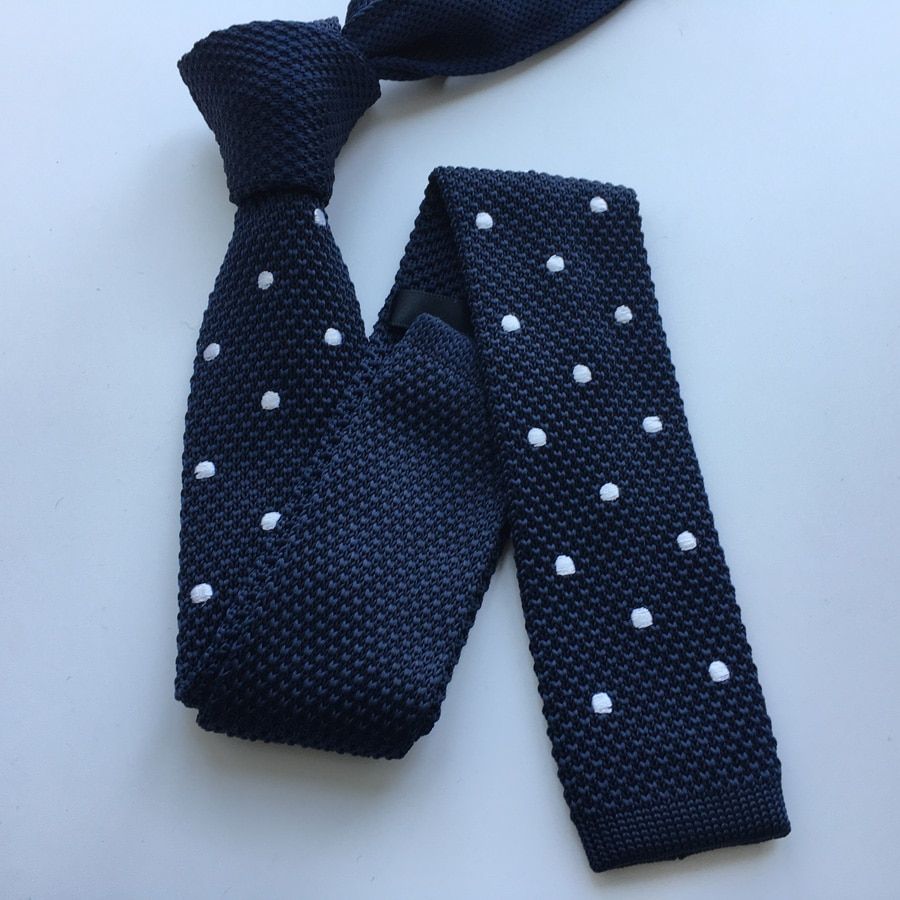 Knitting Tie High Quality Woven Knitted Necktie Navy Blue