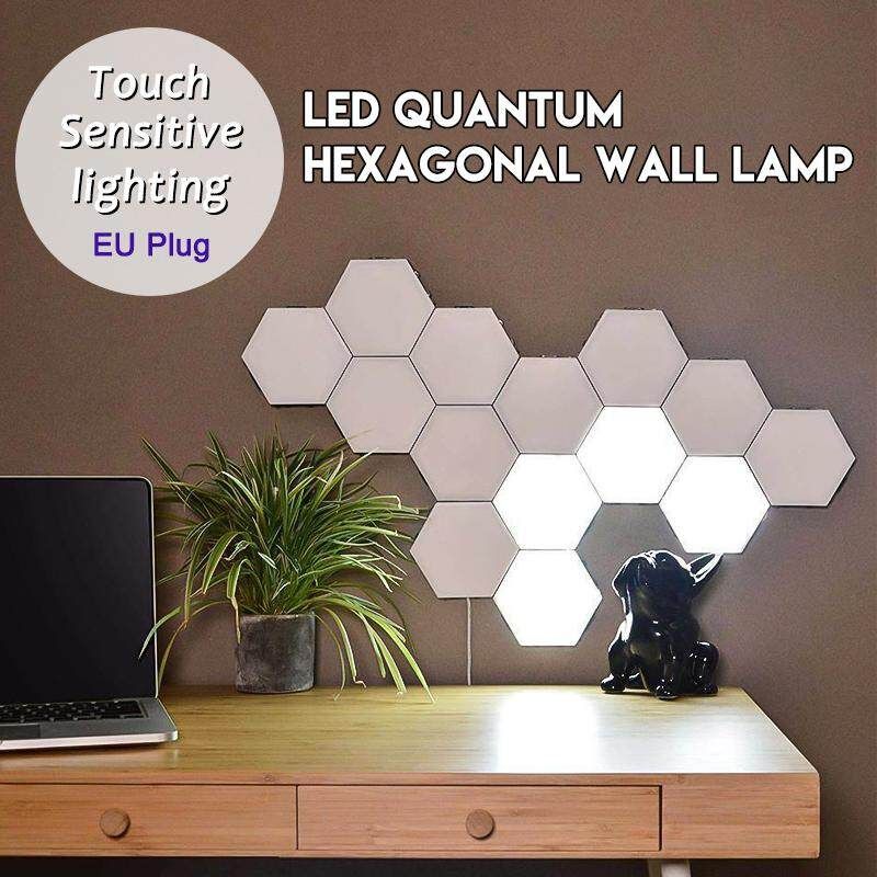 LED Quantum Hexagonal Wall Lamp Modular Touch Sensor Light Fixture Living Room White