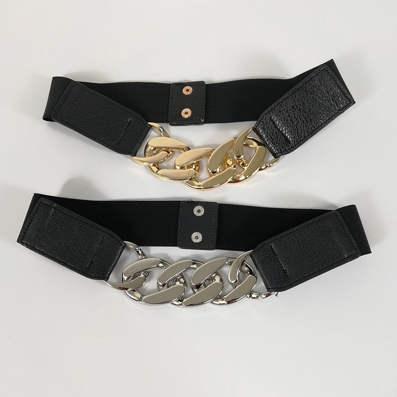 Gold Chain Belt Elastic Silver Metal Waist Belts For Women Ceinture Femme Stretch Cummerbunds Ladies Coat Ketting Riem Waistband(#leather Chain Gold)