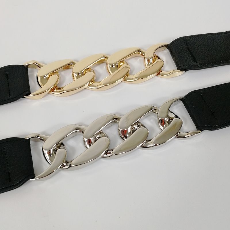 Gold Chain Belt Elastic Silver Metal Waist Belts For Women Ceinture Femme Stretch Cummerbunds Ladies Coat Ketting Riem Waistband(#leather Chain Gold)