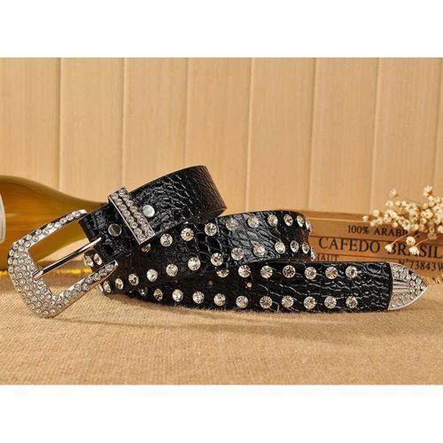 All-match Women's Rhinestone Inlaid Full Diamond Trousers Belts Black